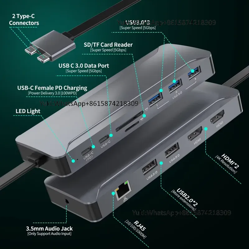Usb C Hub - Popularna stacja dokująca z podwójnym wyświetlaczem,